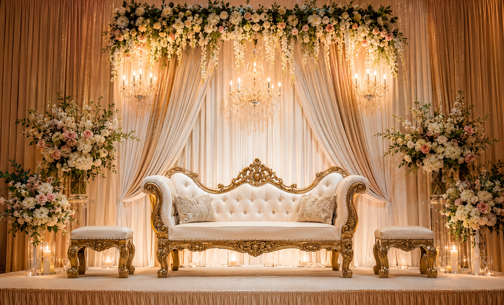Elegant wedding reception table with crystal floral centerpiece
